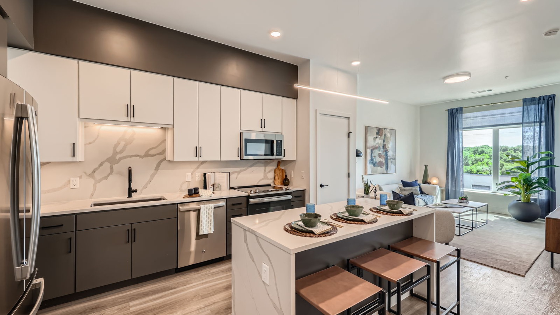kitchen with island, seating and decor