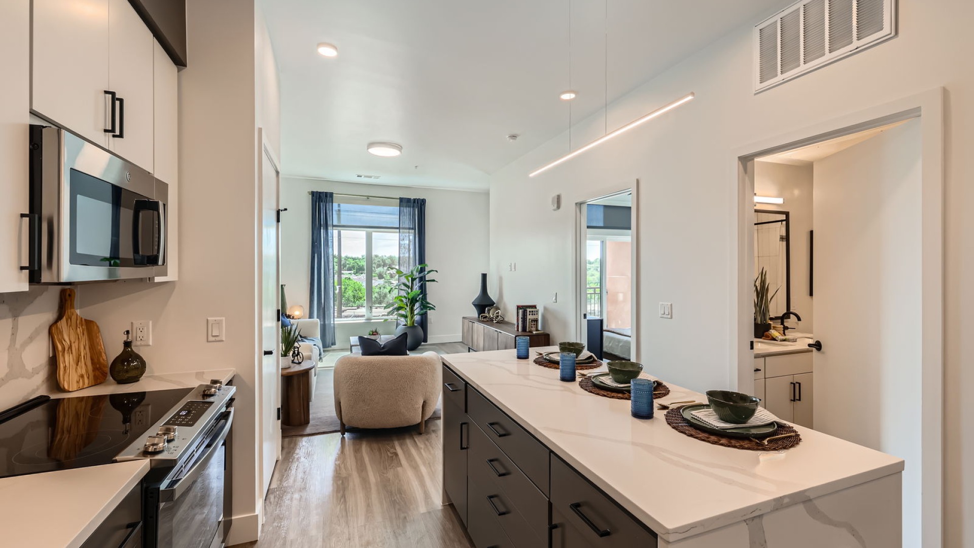 kitchen with island, seating and decor