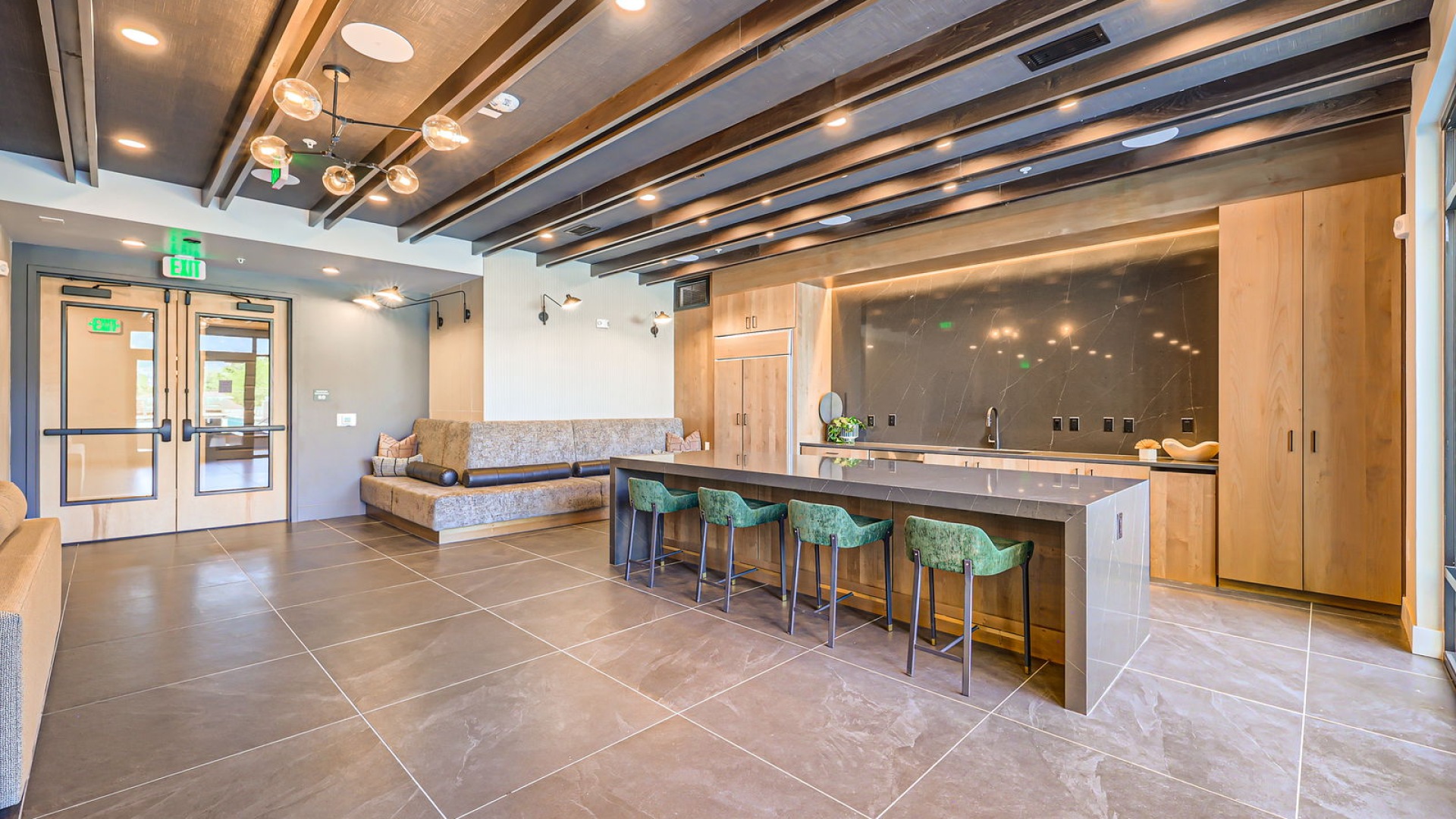 Indoor rooftop sky lounge with seating