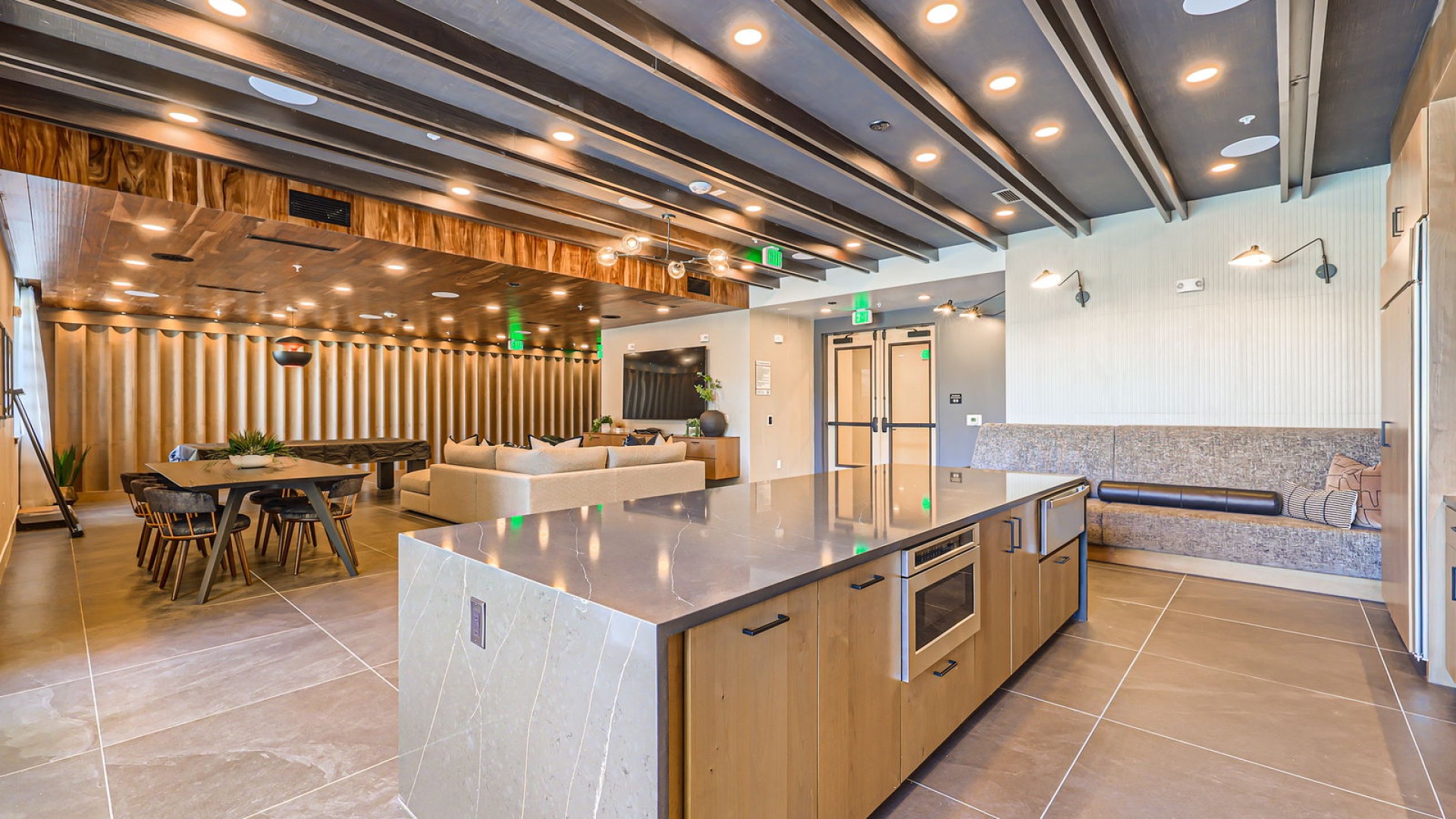 Indoor rooftop sky lounge with seating