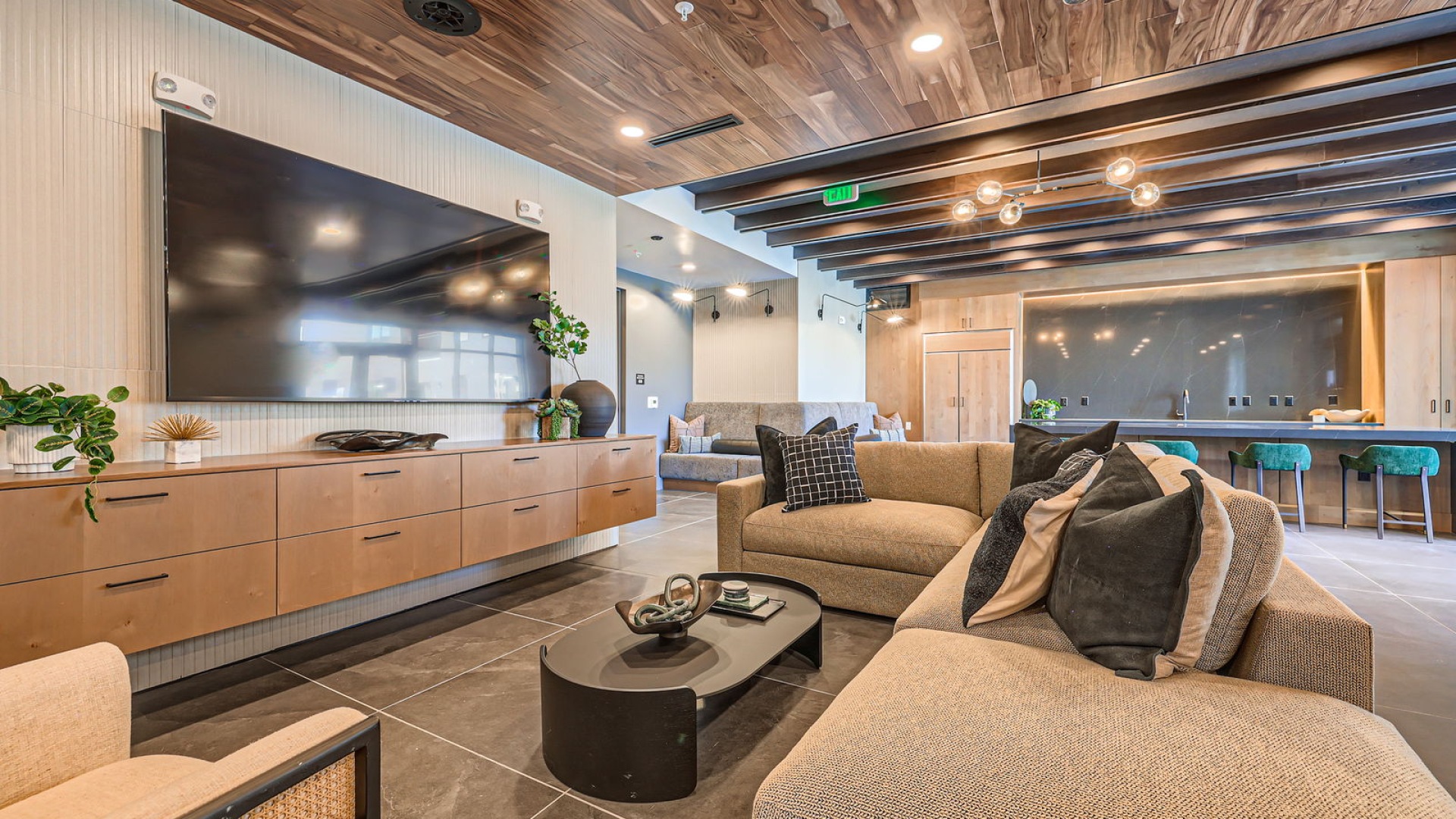 Indoor rooftop sky lounge with seating