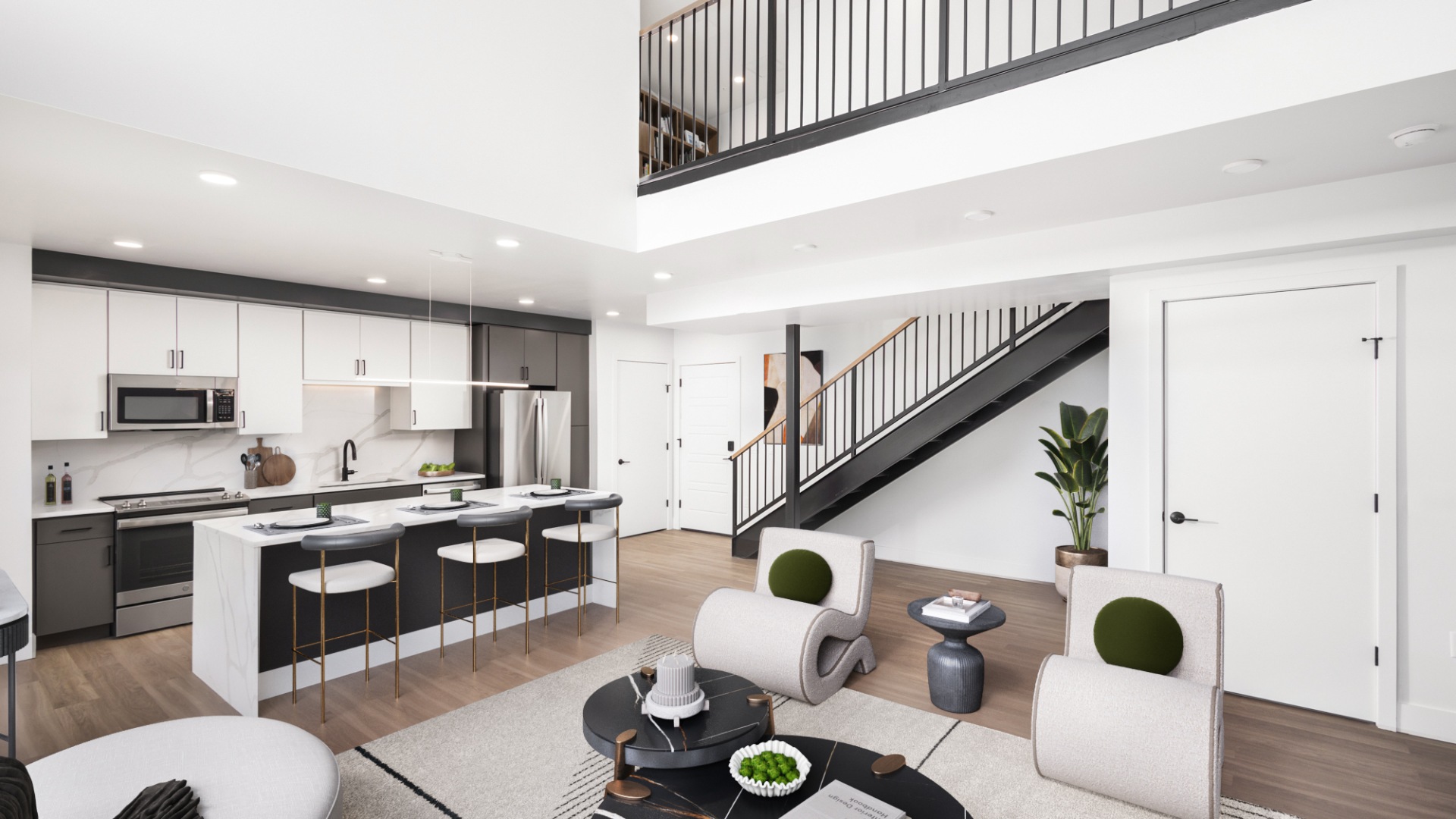 Beautiful Chef Inspired Kitchen and Living Room with Upstairs Living Loft